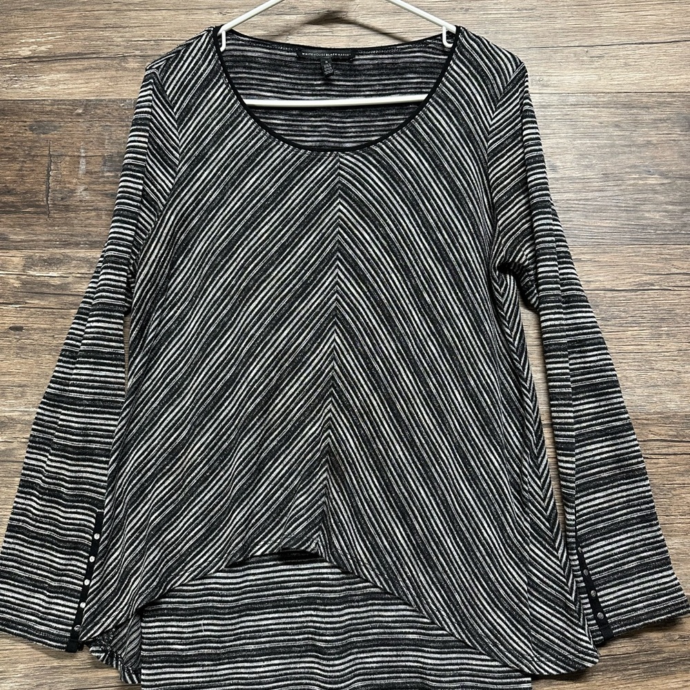 Whiteβ House Black Market Asymmetrical Black and Gray Long Sleeve Blouse